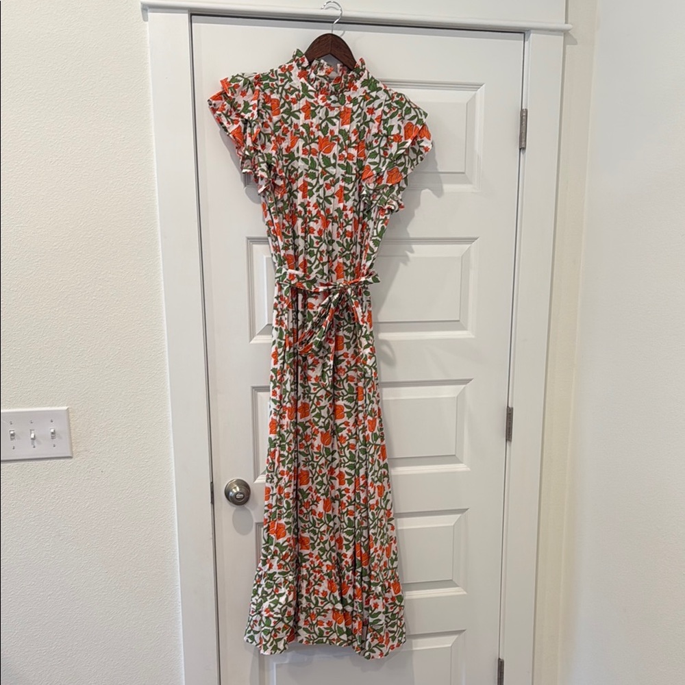 Victoria Dunn Orange and Green Wrap Maxi Dress